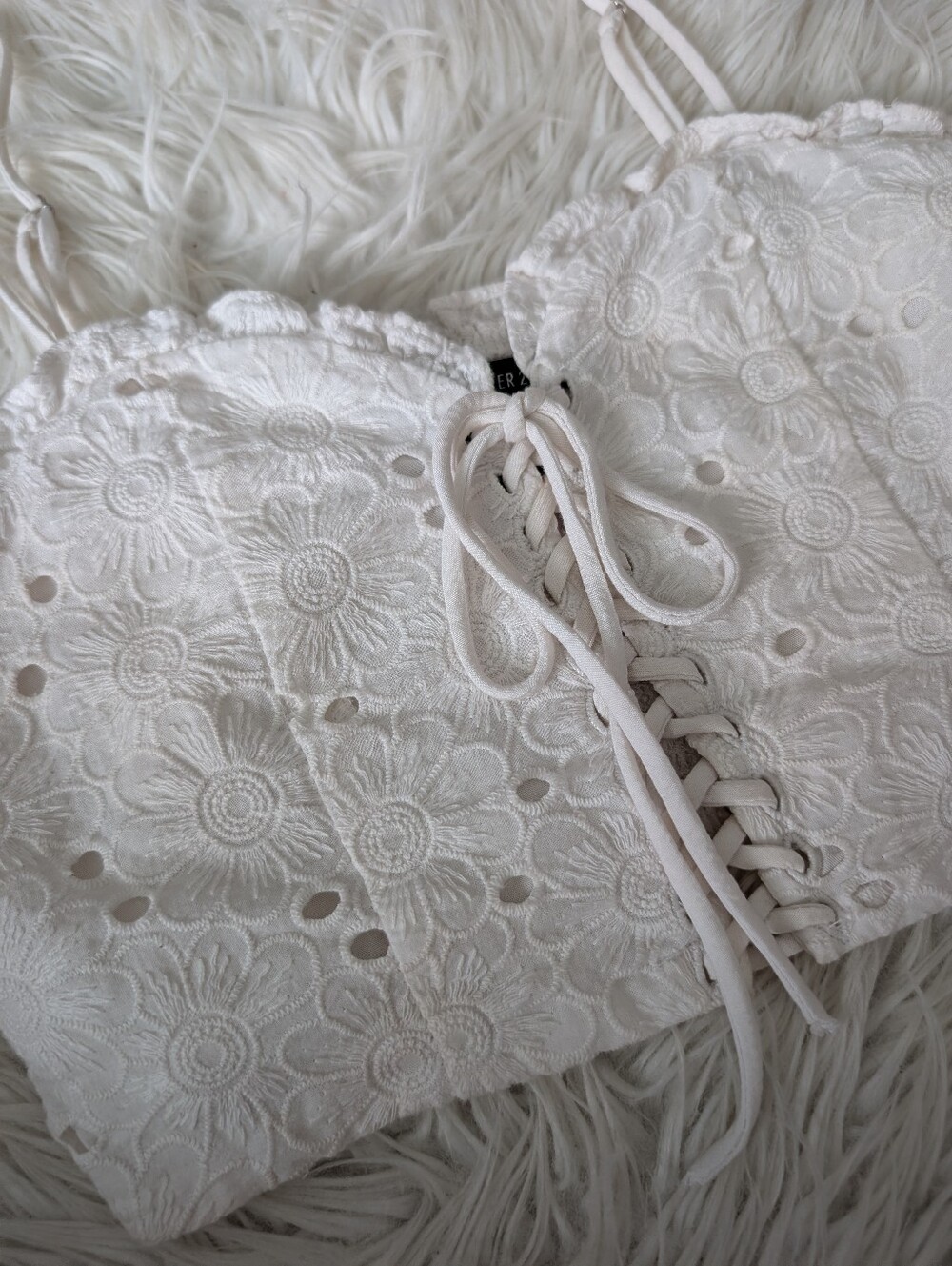 Forever 21 Cotton Eyelet Bustier Top Small White